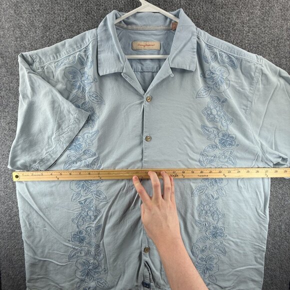 Tommy Bahama Floral Short Sleeve Silk 2XL Blue Vacation Button Up Casual Shirt - Picture 5 of 16